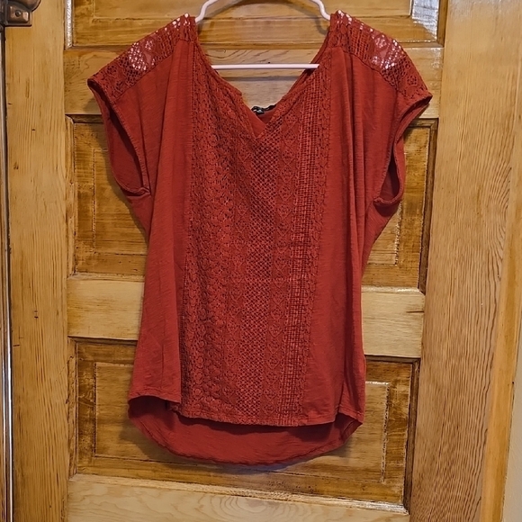 Verve Ami Tops - Verve Ami Red Relaxed Asymmetrical Cap Sleeve Blouse
